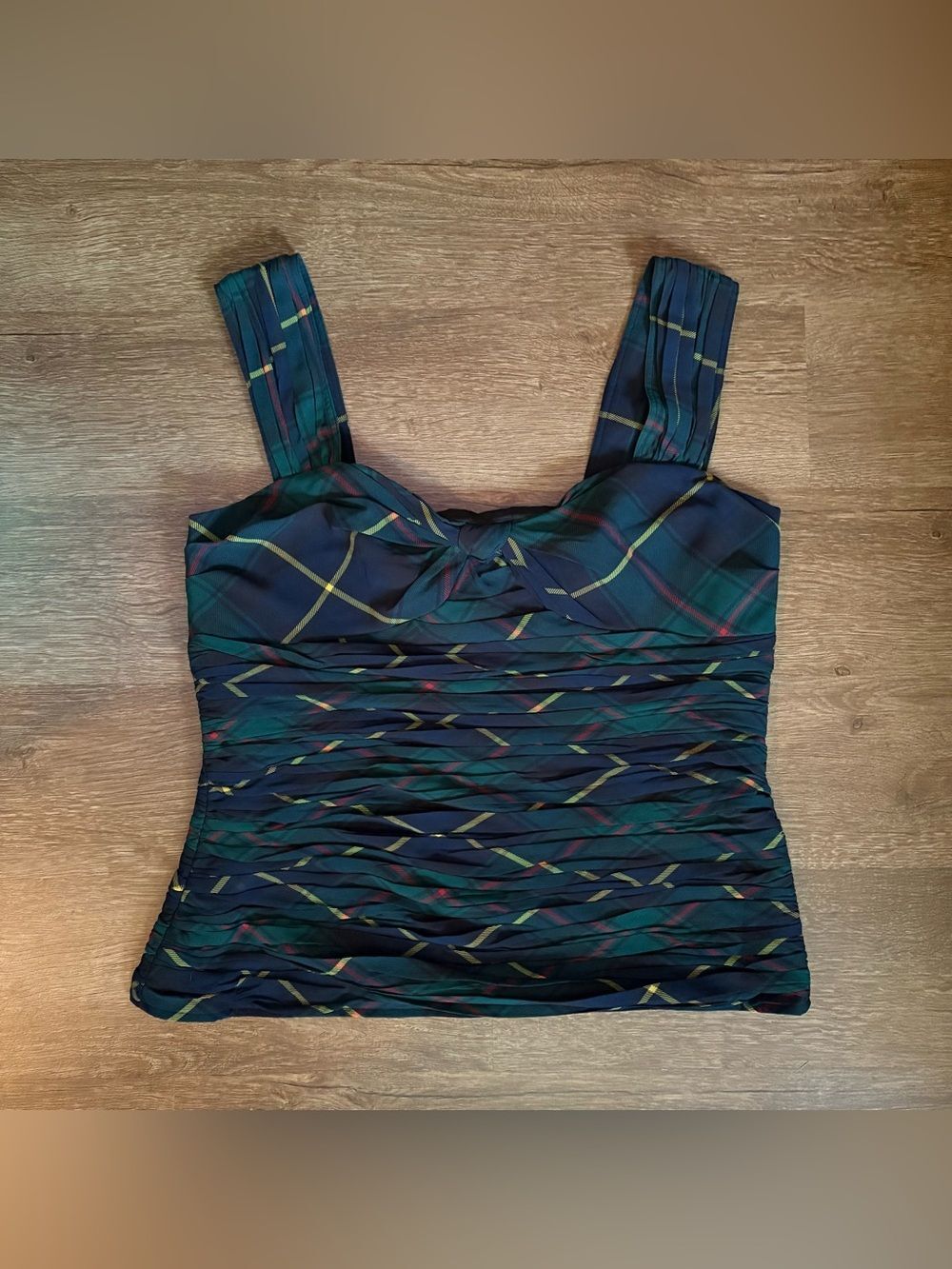 Polo Ralph Lauren green and blue plaid crop top with ruched detailing size 14